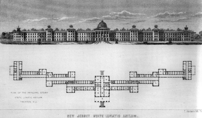 Trenton State Hospital - Kirkbride Lithograph 1848