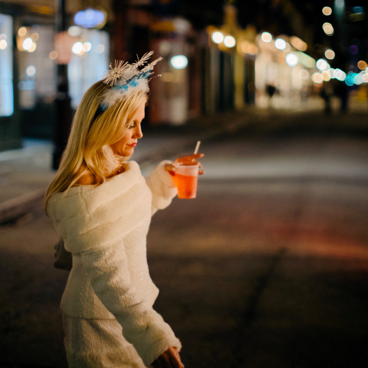 The sidewalk was all torn up in one area, so bridal parties wearing he