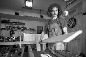 Thomas at work in the garage, building a box