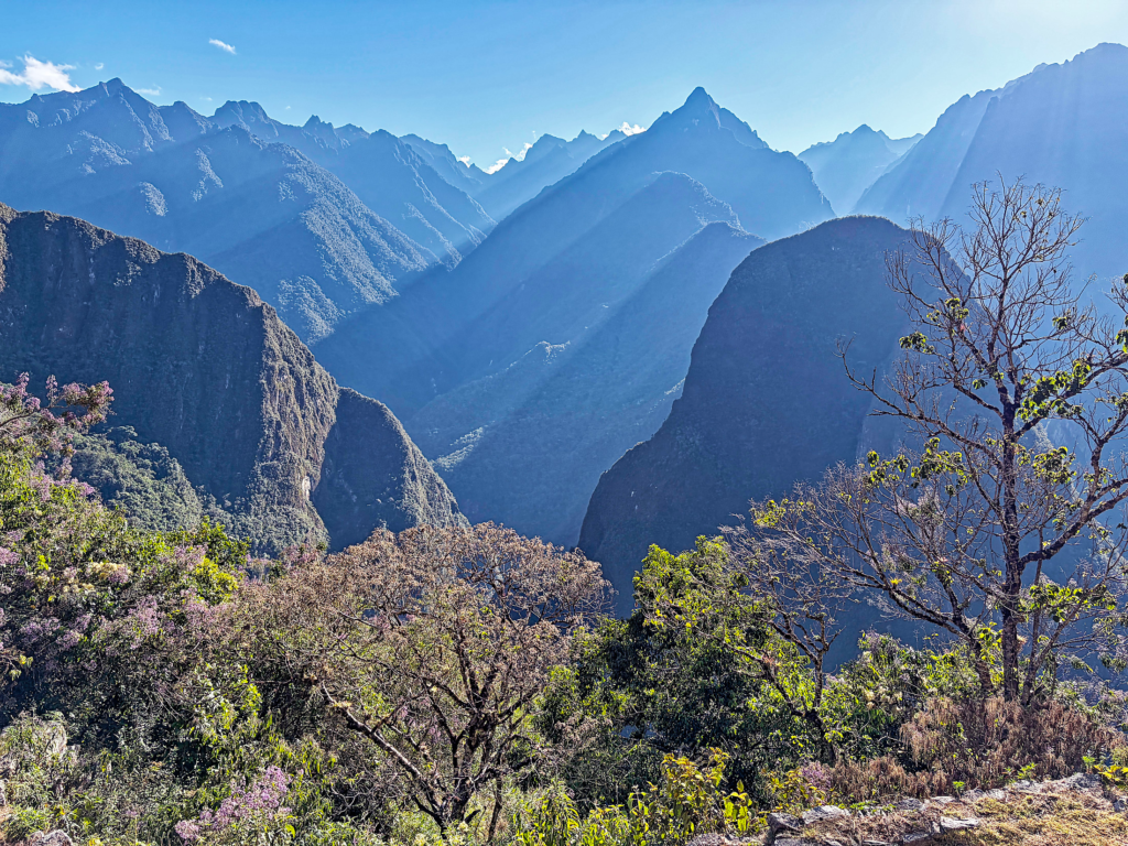 mountains at machu picchu at sunrise